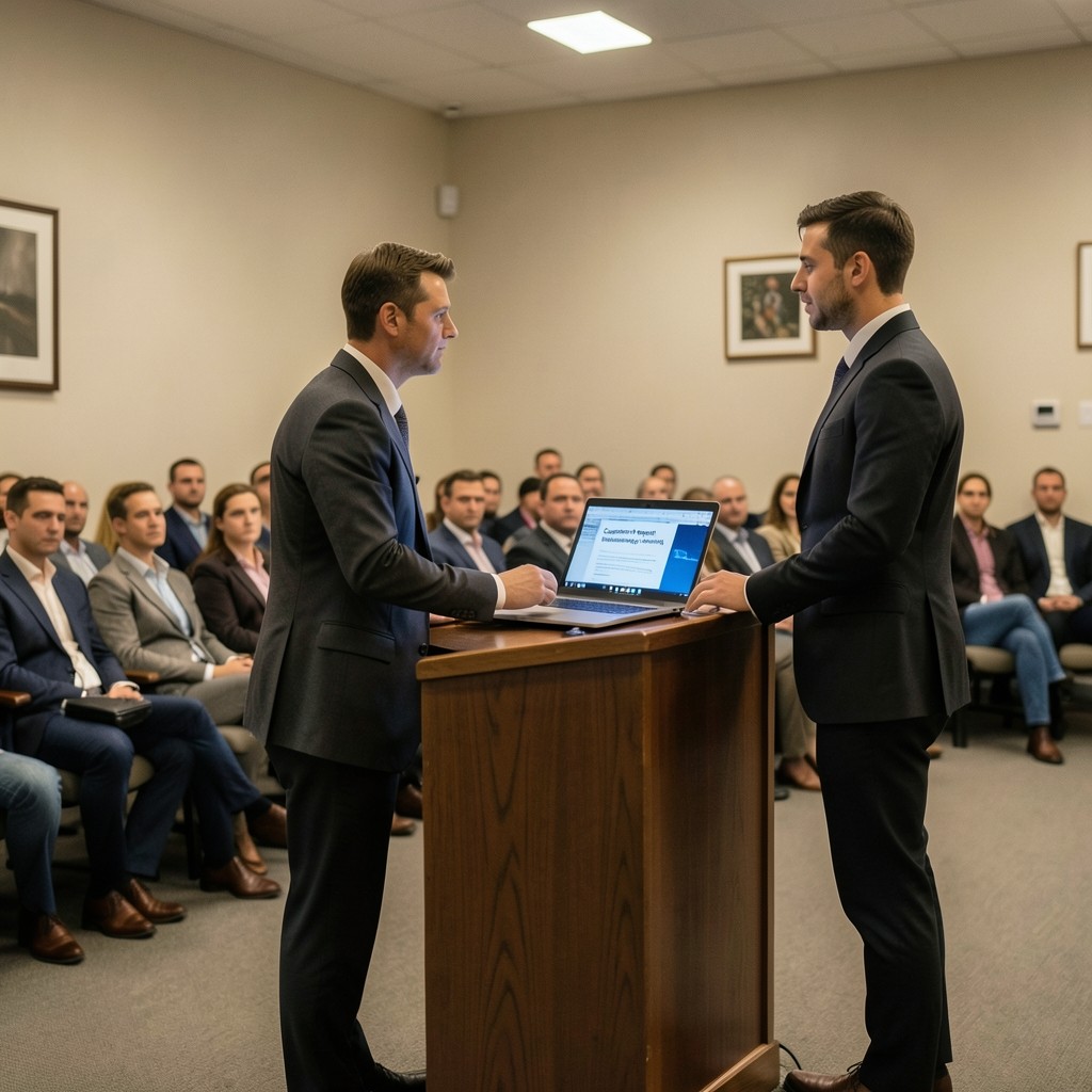 Graduate presenting capstone project at Valleybase review session