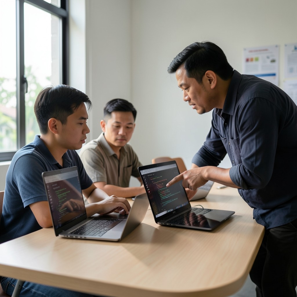 Instructor guiding students through contract code review